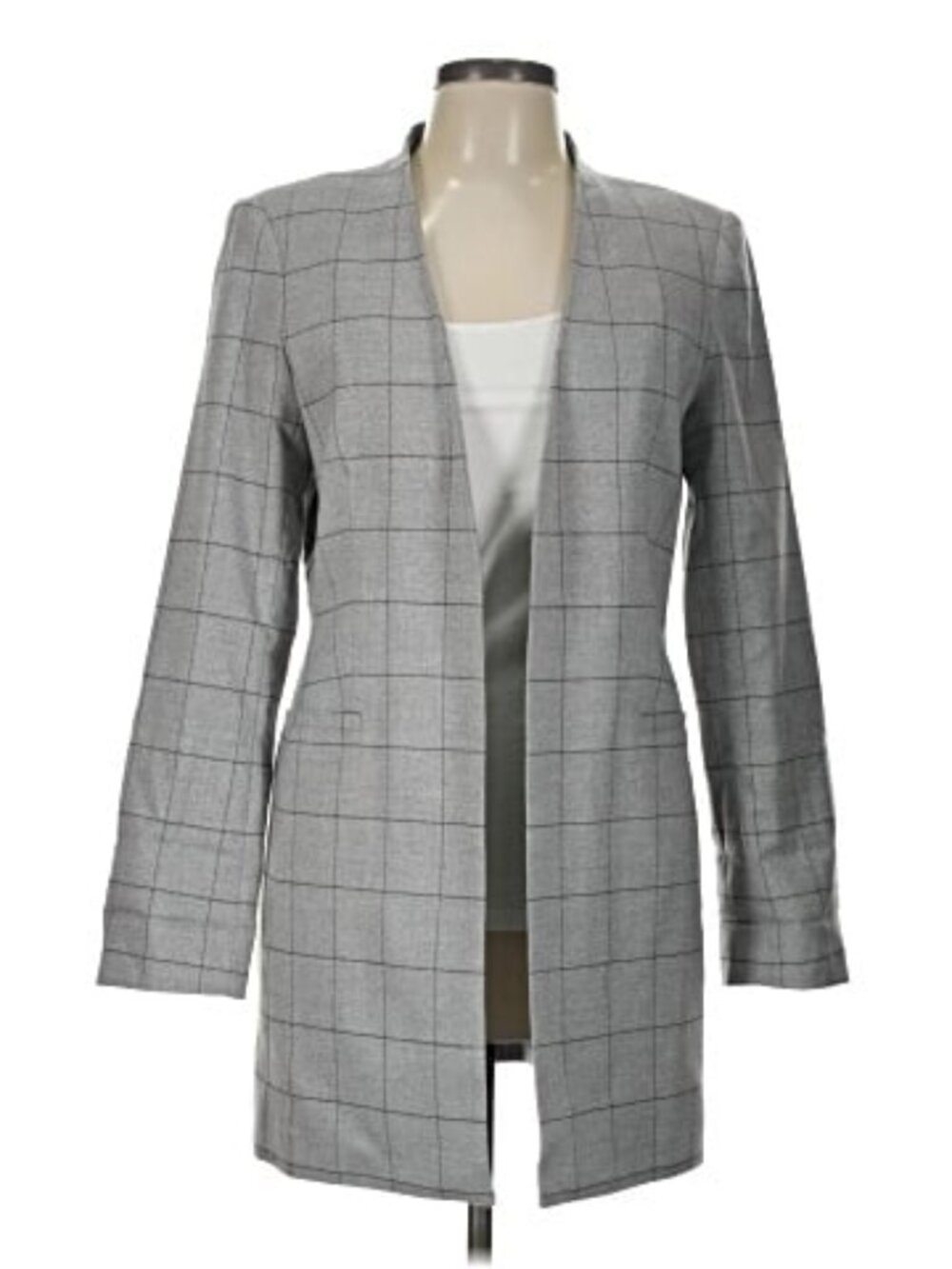 Calvin Klein Windowpane longline blazer; size - 6 ; color - gray with black line